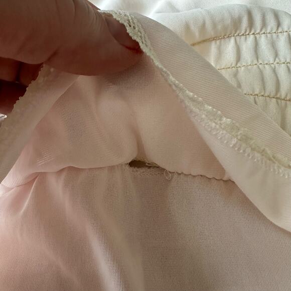 Vintage Her Majesty Blush Pink Smocked Ruffle Nightgown Satin Slip Chemise - Picture 8 of 13